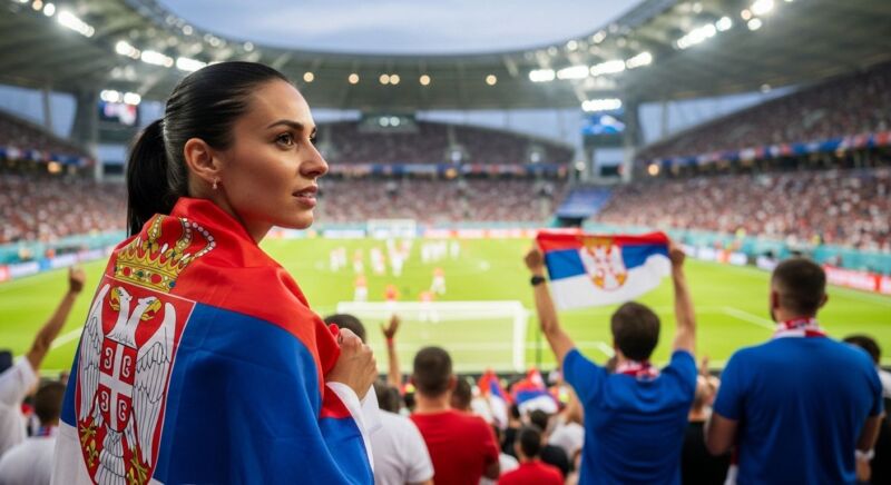 Žena gleda fudbalsku reprezentaciju Srbije
