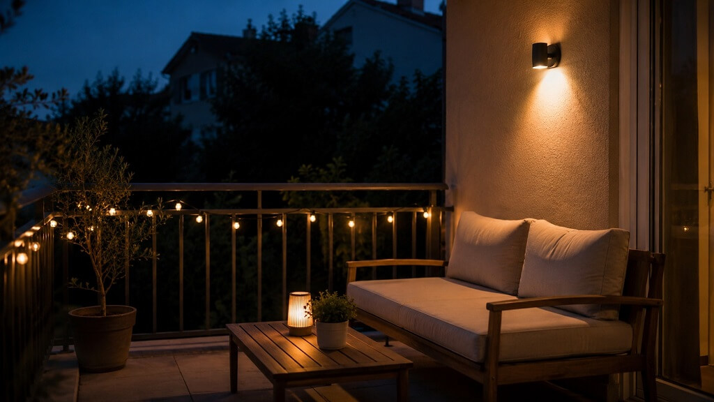 Večernja terasa sa toplim LED osvetljenjem, udobnim sedištem i prijatnom atmosferom za odmor